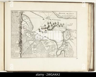 Attaque sur québec, 1690, 1726 imprimer attaque par des navires anglais sur les Français dans la ville de Québec, l'attaque est repoussée, 16-22 octobre 1690. Carte de Québc et environs avec la flotte anglaise sur le Saint Lawrencerivier pour la ville. Plaque n° 496 dans la partie XX de l'ouvrage : les Forces de l'Europe, Asie, Afrique et Amerique ... Comme Aussi les cartes des Côtes de France et d'Espagne de 1726, cette deuxième partie avec 271 planches numérotées à la main de villes fortes et forteresses renommées dans le contexte de la guerre de succession d'Espagne 1701-1713. Pour la plupart, ces enregistrements ont été c Banque D'Images