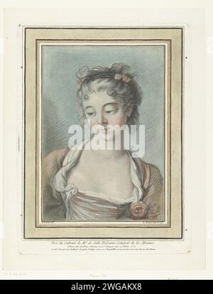 Buste d'une jeune femme, Louis Marin Bonnet, d'après François Boucher, 1767 buste imprimé d'une jeune femme dans un cadre rectangulaire. Imprimeur : Francepublisher : Paris papier gravure adolescent, jeune femme, jeune fille Banque D'Images