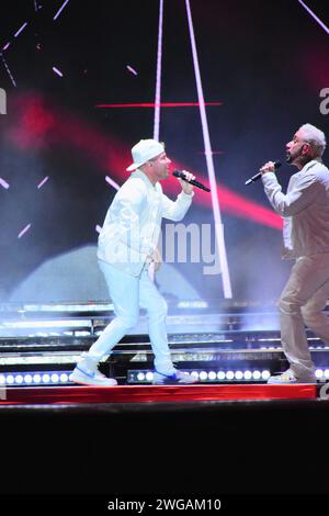 LEON, MEXIQUE - FÉVRIER 03. Le groupe pop américain Backstreet Boys des années 90 joue en live pour plus de 30 000 spectateurs lors de Feria de Leon au Foro Mazda dans le cadre de la tournée DNA World Tour le 3 février 2024 à Leon, au Mexique. ( Crédit : JVMODEL/Alamy Live News Banque D'Images
