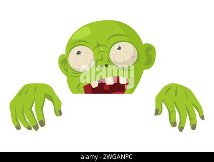 Simple illustration de dessin animé plat d'un zombie jetant un regard derrière le mur, Halloween, illustration vectorielle Illustration de Vecteur
