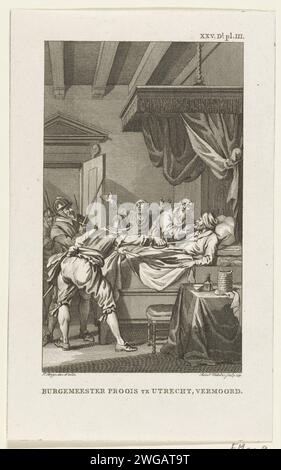 Maire Beert Proys à Utrecht, meurtre, 1425, 1791 imprimer maire Beernt Proys à Utrecht, tué dans son lit, 1425. Papier néerlandais mordant la mort violente, être tué ; être mal manipulé et maltraité ; chercher la mort Utrecht Banque D'Images