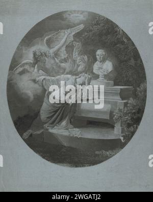 Estampe mémoire pour Hendrik Hooft Daniëlsz., Lambertus Antonius Claessens, d'après Jacques Kuyper, 1794 estampe la vierge d'Amsterdam pleure sur la tombe du maire d'Amsterdam Hendrik Hooft Daniëlsz. Un ange la soutient dans le chagrin et la dirige vers l'immortalité du défunt. Sur la tombe se trouve un buste van Hooft Daniëlsz. Dans le style antique. Amsterdam papier gravure / brosse personnification d'une ville, ville-patron (ess). Tombe, tombe Amsterdam Banque D'Images