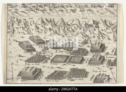 De bataille de Nieuwpoort, 1600, 1600 - 1605 imprimer la bataille de Nieuwpoort, 2 juillet 1600. Combats sur la plage et dans les dunes entre l'armée de l'Etat sous Maurits et les troupes espagnoles sous Albrecht. Bataille de gravure sur papier des pays bas (+ forces terrestres) Nieuwpoort (Belgique) Banque D'Images