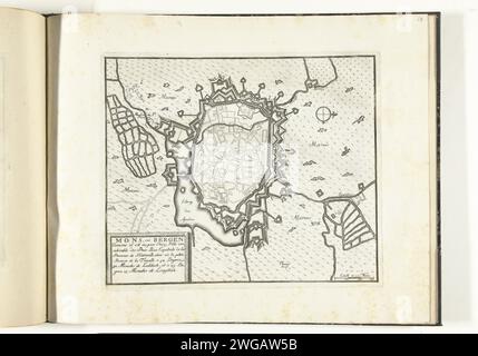 Plan de Mons, ca. 1693-1696, 1693 - 1696 imprimer carte des renforts de la ville de Mons (Bergen) à de Graafschap Hainaut. Fait partie de la première partie de l'œuvre imprimée : le Théâtre de la Guerre, dans les pays-Bas, publié en 1696. Cette partie contient 25 planches avec des plans (de Sébastien le Prestre, Seigneur de Vauban) de villes fortes et forteresses renommées dans la guerre de neuf ans aux pays-Bas. Titre et inscriptions en français. Imprimeur : Francepublisher : Paris papier gravure cartes des villes. Forteresse Bergen (Belgique) Banque D'Images