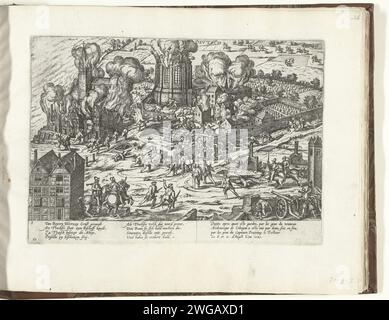 Deutz est incendié, 1583, 1583 - 1585 imprimer la ville de Deutz a mis le feu aux 6 et 11 août 1583. Épisode de la guerre de Cologne. Avec légende de 8 lignes en allemand et 4 lignes en français. Numérotés : 60 et 3. Eau de Cologne décapage Deutz Banque D'Images