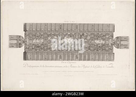 Ceilingschilding in Grande Galerie Van Versailles, Laurent Cars, d'après Jean Baptiste Massé, d'après Charles le Brun, 1752 print France papier gravure / gravure (décoré) plafond Versailles Banque D'Images
