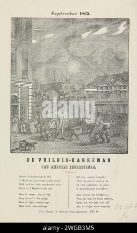 KermisStrent des ordures ménagères d'Amsterdam pour l'année 1865, Dirk Wijbrand Tollenaar, 1865 print KermisStrent des ordures ménagères d'Amsterdam pour l'année 1865. Vue à la foire au Botermarkt avec le Oude Waag. Deux chariots à ordures sur le marché. Avec poème en deux colonnes. De la poubelle carman dans le quartier N ° 30 : J. Oudhoff. Rue d'impression typographique papier Amsterdam. Collecte des ordures Amsterdam. Botermarkt. Waag sur le Botermarkt Banque D'Images