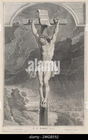 Crucifixion du Christ, Pieter van Sompel, d'après Pierre Paul Rubens, 1616 - 1624 print papier anversois gravant le Christ sur la croix sur le Golgotha (seul, sans passants) Banque D'Images