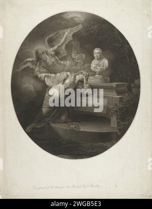 Memoriepent for Hendrik Hooft Daniëlsz., 1794 print la vierge de la ville d'Amsterdam pleure sur la tombe du maire d'Amsterdam Hendrik Hooft Daniëlsz. Un ange la soutient dans le chagrin et la dirige vers l'immortalité du défunt. Sur la tombe se trouve un buste van Hooft Daniëlsz. Dans le style antique. Amsterdam paper gravure personnification d'une ville, ville-patron (ess). Tombe, tombe Amsterdam Banque D'Images