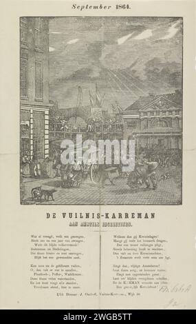 Foire des éboueurs d'Amsterdam pour l'année 1864, Dirk Wijbrand Tollenaar, 1864 imprimer KermisStrent des éboueurs d'Amsterdam pour l'année 1864. Vue à la foire au Botermarkt avec le Oude Waag. Deux chariots à ordures sur le marché. Avec poème en deux colonnes. De la poubelle carman dans le quartier N ° 30 : J. Oudhoff. Rue d'impression typographique papier Amsterdam. Collecte des ordures Amsterdam. Botermarkt. Waag sur le Botermarkt Banque D'Images