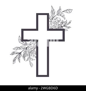 Croix de fleur de vecteur, Croix de Pâques florale. Croix de foi, illustration vectorielle religieuse. Illustration noire funéraire avec des fleurs de lilis de calae. Pour sympa Illustration de Vecteur