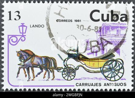 Timbre-poste oblitéré imprimé par Cuba, qui montre Lando, vers 1981. Banque D'Images
