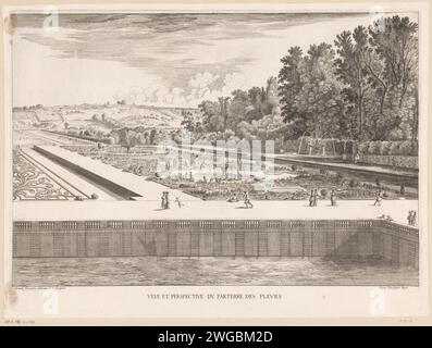 Vue sur les parterres de fleurs dans les jardins de Vaux-le-Vicomte, Israël Silvestre, 1631-1691 papiers imprimés gravure / gravure jardin français ou architectonique ; jardin formel. Fontaine du jardin Château de Vaux-le-Vicomte Banque D'Images