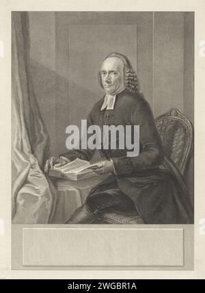 PortraT van Johan Diedrich Deiman, Reinier Vinkeles (I), 1782 print Portrait de Johan Diedrich Deiman, pasteur luthérien à Amsterdam, assis sur une chaise avec une Bible ouverte pour lui. Amsterdam gravure sur papier / gravure Banque D'Images