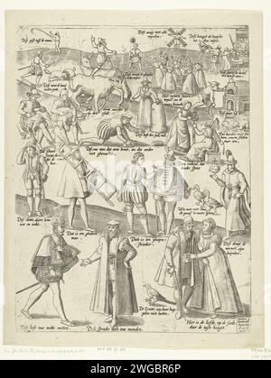 De Blauwe Huyck (page 4), 1577 imprimer le Blue Huyck (page 4). Plusieurs proverbes sur un magazine : : Dese accroche le huijcke na den Wijnt / r.o. : Voici l'amour, sur le Siede, c'est la tasse accroche. Proverbes, dictons, etc. Graveurs de papier des pays bas Banque D'Images