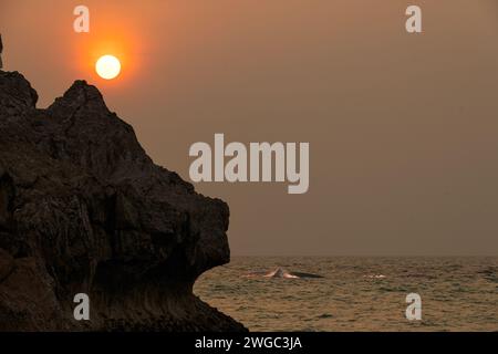 Baloutchistan, Pakistan - 16 janvier 2024 : magnifique coucher de soleil dans les rochers de Gadani Beach Baloutchistan. Silhouette Rock Banque D'Images