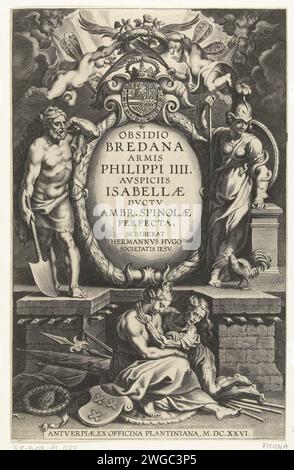 TitelPrent voor blocus de Bredana armure Philip 4 Avspicis Isabella DVCTV Ambr. Spinolae Perfect, 1626, 1626 print titre imprimé pour Obsidio Bredana Armis Philippi IIII Avspiciis Isabellae DVCTV AMBR. Spinolae Perfecta, 1626. Plaque de titre allégorique du livre sur le siège de Breda par l'armée espagnole sous Spinola. Cartouche avec le titre couronné avec l'arme du roi espagnol Philippe IV. Sur la gauche Hercule avec une bêche, sur la droite Minerve comme vigilance, au premier plan, la faim tente d'étrangler le Stadzensmandag de Breda. Imprimeur : Southern Netherlandspublisher : Antwerp pa Banque D'Images