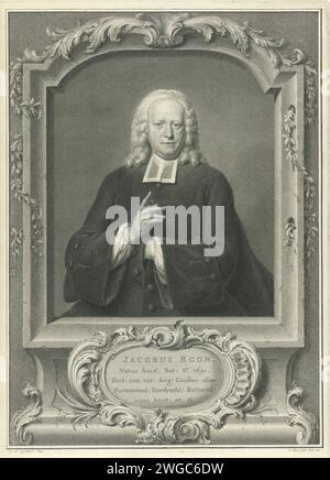 Portrait de Jacobus Boon, Pieter Tanjé, d'après Jan Maurits Quinkhard, tirage 1752 Portrait de Jacobus Boon, pasteur à Amsterdam, à l'âge de 61 ans. Amsterdam gravure / gravure sur papier Banque D'Images