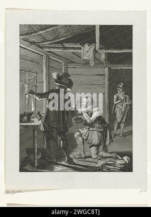 La trahison de Rennenberg, 1580, 1787 imprimer la trahison de Rennenberg. Rennenberg jure la nuit pour une image du Christ sur la croix, fidèle à l'Espagne. Farnese est à côté de lui. 1580. Vingt-neuvième chant. Gravure sur papier du nord des pays-Bas jurant un serment (avec deux doigts levés) Banque D'Images