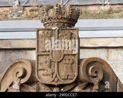 Vue de la porte d'entrée de l'ancien Fort d'artillerie Rapitan, à Jaca (Espagne). Banque D'Images