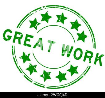 Grunge bleu grand mot de travail avec icône étoile timbre de joint en caoutchouc rond sur fond blanc Illustration de Vecteur