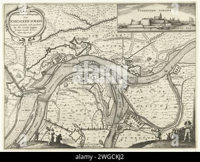 Carte avec siège et conquête de Schenskhans par Frederik Hendrik, 1635-1636, 1651 imprimer carte du siège et de la prise de Schenskhans par l'armée d'État sous Frederik Hendrik, 1635-1636. En haut à gauche le cartouche de titre. En haut à droite une vue du fort depuis l'eau. Au bas du premier plan différentes figures. Au fond au milieu un bol de bol : les tiges de Rylant 2000 font un Myl moyen de 15 dans un Graedt. Marqué en haut à droite : Fig. 25 fol. 239. Imprimeur : Northern Netherlandspublisher : Amsterdam papier gravure / gravure cartes de différents pays ou régions. siège, posit Banque D'Images