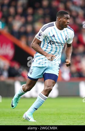 Taiwo Awoniyi de Nottingham Forest lors du match de Premier League au Vitality Stadium de Bournemouth. Date de la photo : dimanche 4 février 2024. Banque D'Images