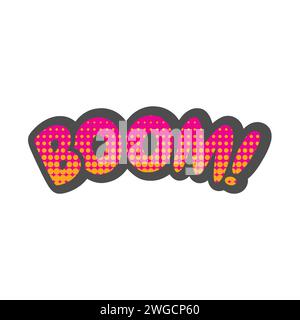 Lettrage de texte boom, pop art et icône demi-ton. Boom ! grandes lettres dans le style comique. Illustration de Vecteur