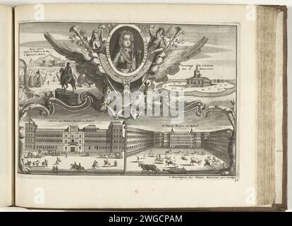 Palais royal de Madrid et portrait du roi Philippe V, 1726, 1726 print vue du palais royal et quelques autres sites de Madrid et un portrait du roi Philippe V. Plaat no. 410 dans la partie XVII de l'ouvrage : les Forces de l'Europe, Asie, Afrique et Amerique ... Comme Aussi les cartes des Côtes de France et d'Espagne de 1726, cette deuxième partie avec 271 enregistrements numérotés à la main de villes fortes et forteresses renommées dans le contexte de la guerre de succession d'Espagne 1701-1713. Pour la plupart, ces archives ont été copiées dans les archives françaises anonymes de villes et de forces fortes renommées : In Banque D'Images