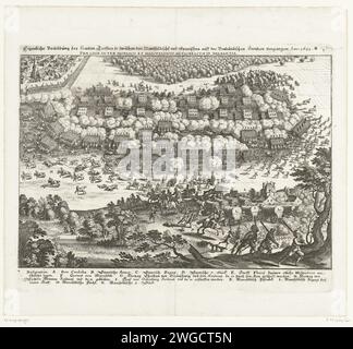 Bataille de Fleurus, 1622, 1622 imprimer bataille de Fleurus dans le Hainaut entre l'armée de Christiaan Hertog van Brunswijk et Ernst Graaf van Mansfeld contre l'armée espagnole de Gonzalo Fernández de Córdoba, le 29 août 1622. Dans la légende de Legenda A-N en allemand. Allemagne papier gravure bataille (+ forces terrestres) Fleur Banque D'Images