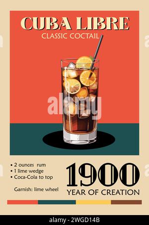 Cuba libre cocktail rétro poster art vectoriel Illustration de Vecteur