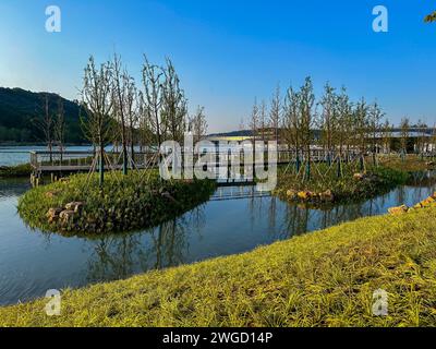 Suzhou, Chine, projet urbain environnemental chinois, 'Suzhou Musem West', chantier de construction, dans le centre-ville, jardins de suzhou, paysage Banque D'Images