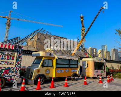 Suzhou, Chine, projet urbain environnemental chinois ,'Suzhou Musem West', chantier de construction, dans le centre-ville, Banque D'Images