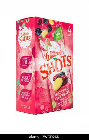 Whitworths Shots Berry & White Chocolate 4x25g. Banque D'Images
