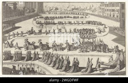 Funérailles du roi Guillaume III, 1702, 1702 estampe procession funéraire du roi Guillaume III à Londres le 23 avril 1702. La longue procession serpente en six rangées sur une place jusqu'à l'abbaye de Westminster. Marqué en haut à gauche (coupe) : fol. 174. Nord des pays-Bas papier gravure cortège / gravure, procession funéraire Abbaye de Westminster Banque D'Images