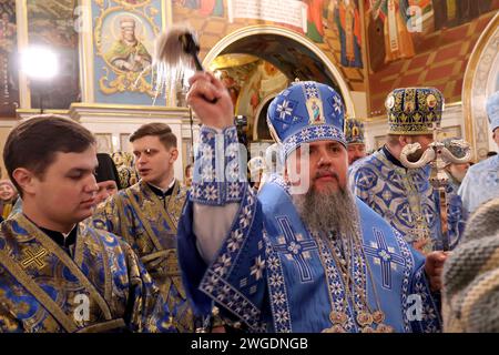 Non exclusif : KIEV, UKRAINE - 2 FÉVRIER 2024 - Primat de l'Église orthodoxe d'Ukraine, métropolite de Kiev et de toute l'Ukraine sa Béatitude Épipha Banque D'Images