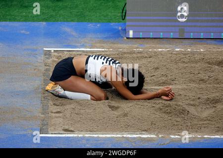 Leichtathletik, 4. ISTAF INDOOR Meeting Duesseldorf, 04. 02. 2024 im PSD - Banque - Dôme à Duesseldorf Weitsprung Maleika MIHAMBO (LG Kurpfalz) photo : Norbert Schmidt, Düsseldorf Banque D'Images