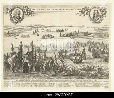 Battle in the sont, 1658, 1658 print Battle in the sont, entre la flotte de l'État sous les ordres de l'amiral Jacob Baron van Wassenaer, seigneur d'Obdam, et la flotte suédoise sous les ordres de l'amiral Carl Gustaf Wangel, le 8 novembre 1658. Au premier plan, la bataille maritime avec la bataille entre Admiralschepen van Wassenaer nommé l'Eendracht et Van Wangel appelé Victoria. Au premier plan le Bredero avec des mâts de tir du vice-amiral Witte de with. En arrière-plan à gauche les côtes suédoises et à droite la côte danoise avec le château de Kronborg. Dans les airs les deux portraits de Wassenaer et Wrangel. Dans le Banque D'Images