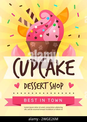 Affiche cupcakes. Pancarte décorative avec texte personnel menu de conception vectorielle récente avec illustration de muffins Illustration de Vecteur