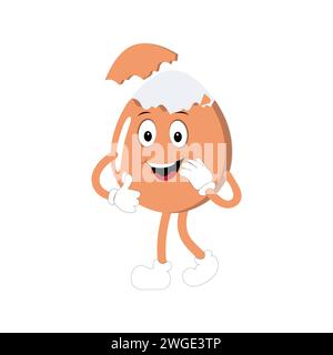 Personnage de mascotte de dessin animé heureux d'oeuf, oeuf de dessin animé donnant le pouce vers le haut, illustration vectorielle Kawaii dessinée à la main. Pâques rétro avec différentes émotions Illustration de Vecteur