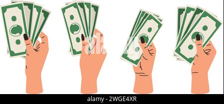 Mains tenant de l'argent. Ensemble d'armes avec billets de banque. Vecteur de dollar de billet de banque dans les mains humaines illustration de la monnaie de dollar de collection Illustration de Vecteur