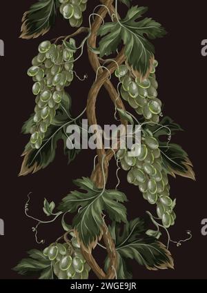 Bordure avec des branches de raisins verts. Vecteur. Illustration de Vecteur