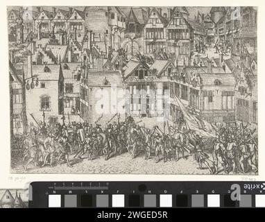 Émeute calviniste à Anvers contrôle, 1567, 1567 - 1570 imprimer le maire Anton van Straelen, Hoogstraten et Willem van Oranje toujours Calviniste Oproer au Meir à Anvers, le 14 mars 1567. Cologne papier gravure Anvers Banque D'Images