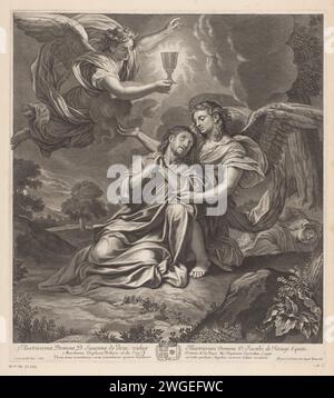Christ dans le Hof van Getsemane avec deux anges, Gilles Rousselet, d'après Charles le Brun, 1661 print France gravure sur papier / gravure le Christ et ses apôtres sur le Mont des oliviers Banque D'Images