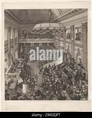 Première réunion nationale à la Haye, 1796, 1797 imprimer session de la première réunion nationale à la Haye, du 1 mars 1796 au 31 août 1797. Vue dans la salle de réunion (ancienne salle de danse du Palais Stadhouderlijke) avec les membres, le tout avec ruban du représentant. A gauche le président Pieter Paulus, à gauche un discours à la chaire. En arrière-plan la galerie publique complète. Middelburg paper Chambre basse, Parlement, Chambre. Cour révolutionnaire du gouvernement Banque D'Images