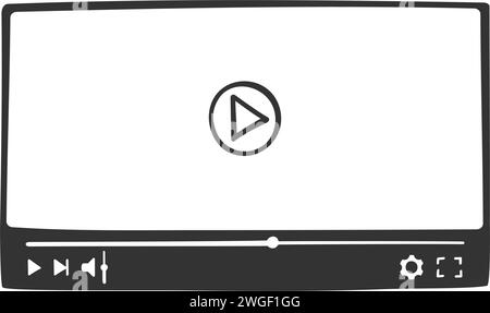 Interface de lecteur vidéo dans le style doodle. Écran de film en ligne dessiné à la main avec barre de défilement et boutons. Modèle de fenêtre d'application mobile multimédia pour la lecture de films. Illustration graphique vectorielle Illustration de Vecteur