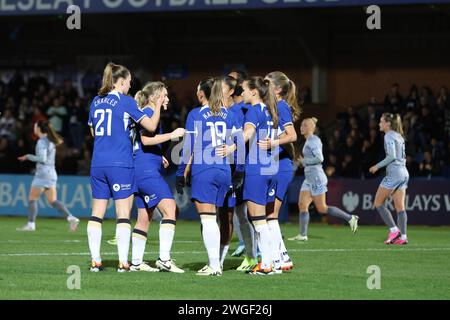 Kingsmeadow, Kingston, Royaume-Uni. 04 février 2024. L'équipe de Chelsea célèbre le premier but lors du match WSL entre Chelsea et Everton à Kingsmeadow, Kingston, Royaume-Uni, le 04 février 2024 (Bettina Weissensteiner/SPP) Credit : SPP Sport Press photo. /Alamy Live News Banque D'Images