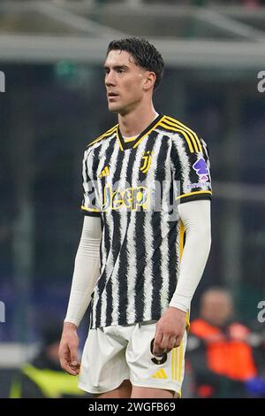 Milan, Italie. 4 février 2024. Dusan Vlahovic, lors du FC Inter v Juventus FC, Serie A, au stade Giuseppe Meazza. Crédit : Alessio Morgese/Alessio Morgese / Emage / Alamy Live News Banque D'Images