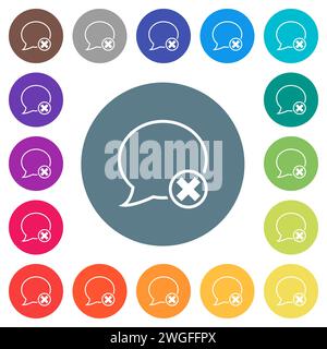 Annuler le contour du message icônes blanches plates sur fond rond. 17 variations de couleur d'arrière-plan sont incluses. Illustration de Vecteur