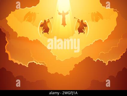 Série d'illustration de silhouette biblique, Dieu dans le ciel ouvert, le thème du jour du jugement, le jour de l'ascension de Jésus Christ, illustration vectorielle Illustration de Vecteur